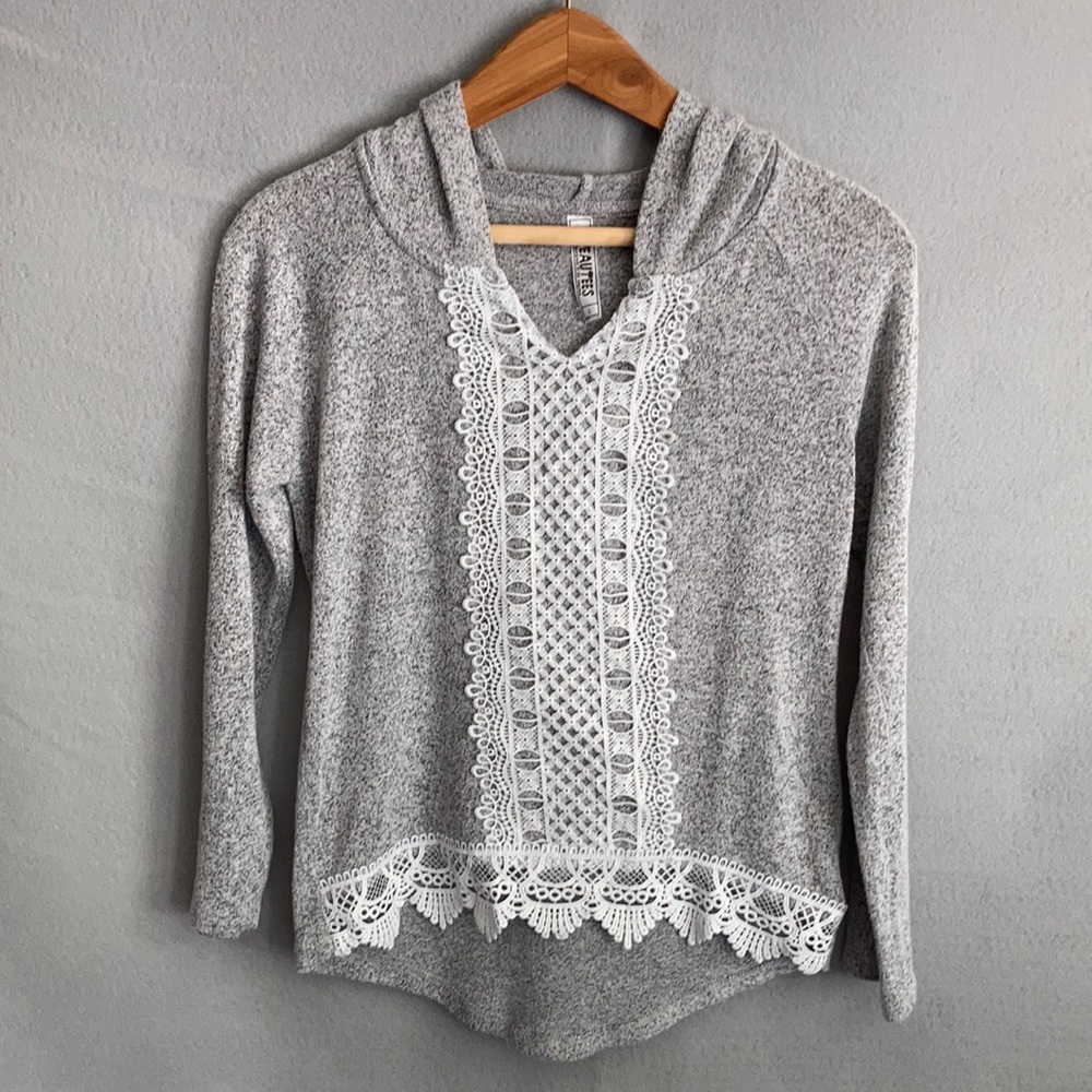 Gray sweater w/ lace detail Girls size Large